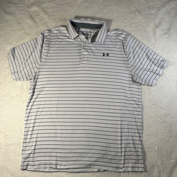 Under Armour Other - Under Armour White Polo with Thin Navy Stripes